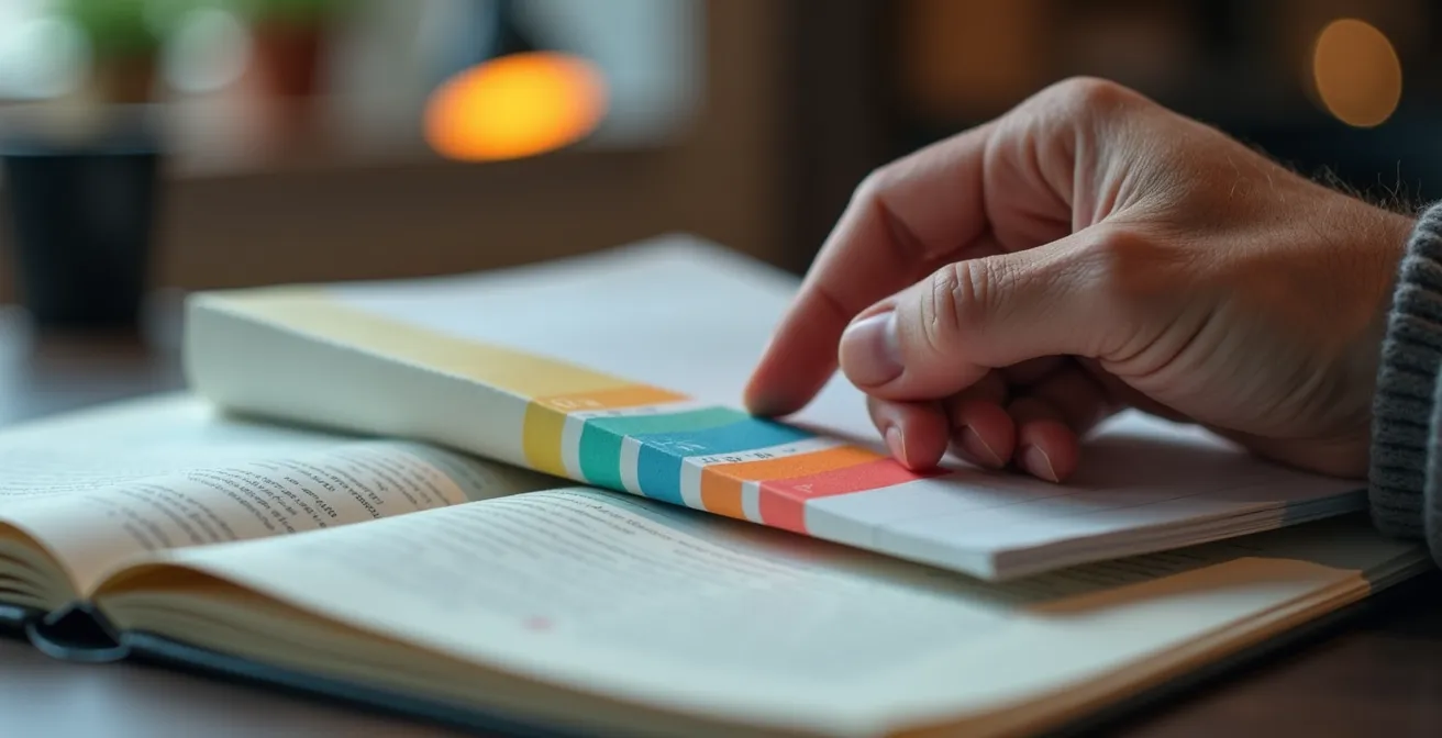 Main feuilletant un document avec annotations temporelles visibles